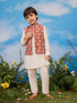 Boy's Red Jacket, Kurta And Pyjama Set